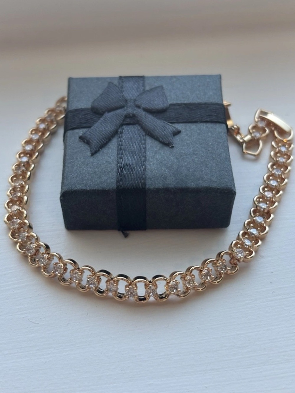Rose Gold Plated Link Bracelet Dainty CZ Tennis Style Bracelet Elegant